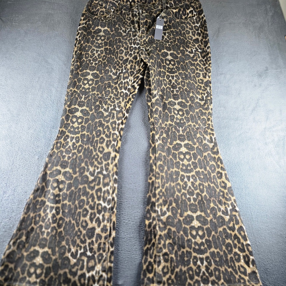 Leopard Print Flare Jeans Brown Black Animal Pattern High Rise Pants BRJ005 18